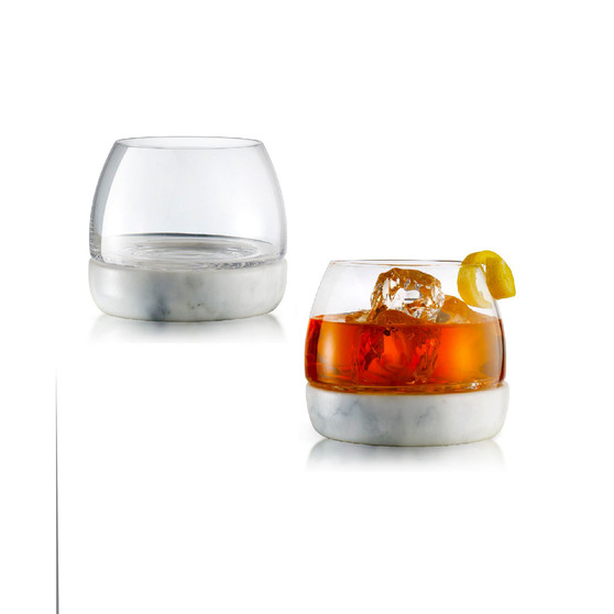 Marble Whisky Glasses, Set of 2, 11 Oz