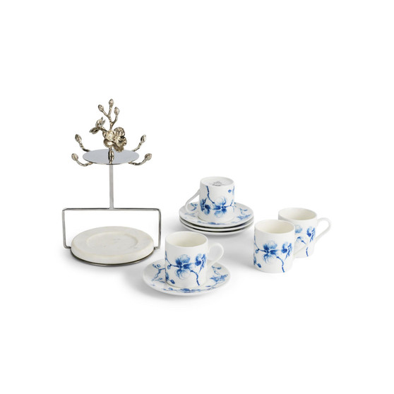 Orchid 9 Piece Demitasse Cups and Stand Set