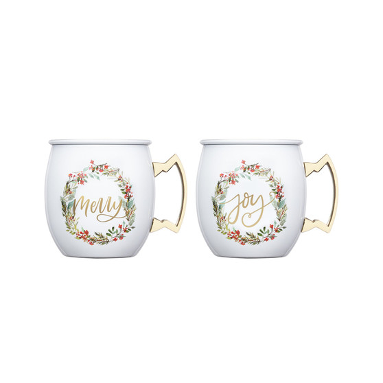 Holiday Wreath Moscow Mule Mugs, Set of 2