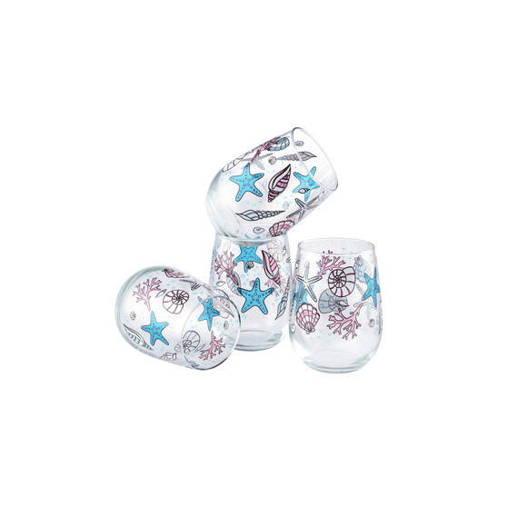 Seashells Stemless Wine Glass, Set of 4
