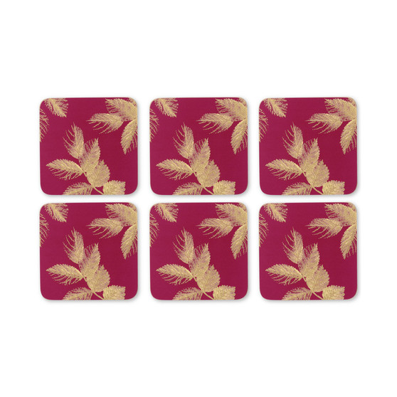 Pimpernel Etched Leaves Set of 6 Pink Coasters