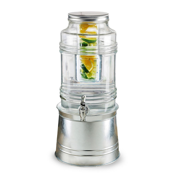 Bungalow Beverage 2.4 Gallon Dispenser with Ice Insert, Fruit Infuser, and Galvanized Base
