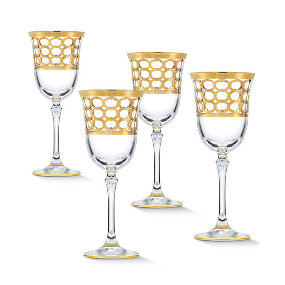 4 Piece Infinity Gold Ring White Wine Goblet Set