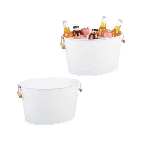 Large Metal 4.75 Gal. Beverage Tub Cooler, Bamboo Handles, 2 Pack