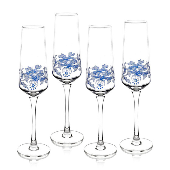 Blue Italian Champagne Flutes, Set of 4