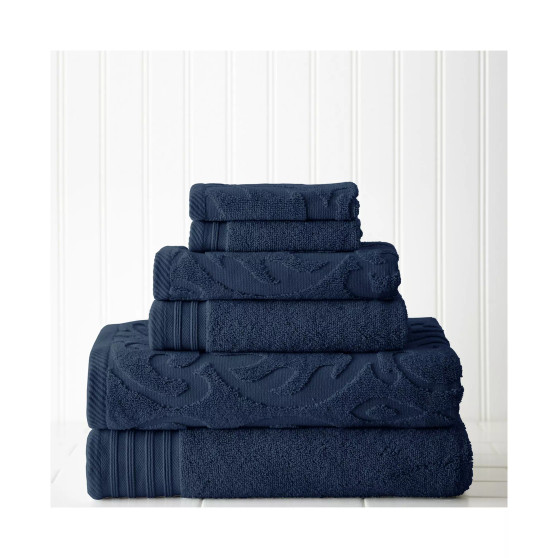 6-Pc. Jacquard/Solid Medallion Swirl Towel Set