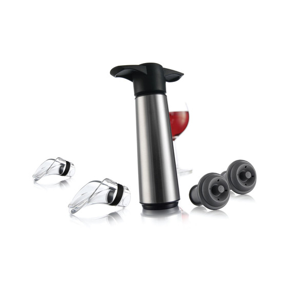 Stainless Steel Wine Saver Pump with 2 Stoppers, 2 Servers