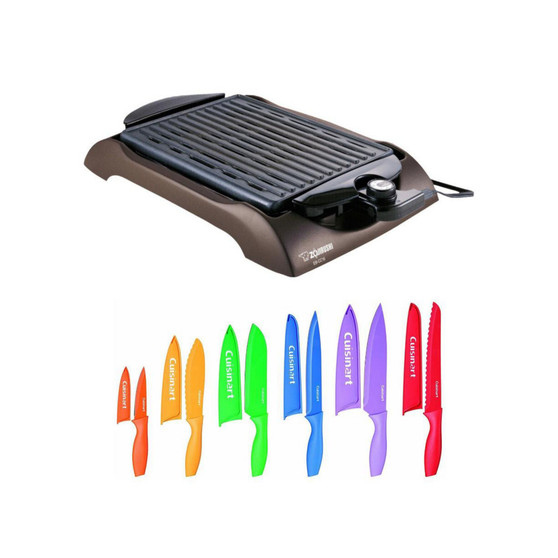 Eb-Cc15 Indoor Electric Grill With Multicolor 12 Piece Knife Set