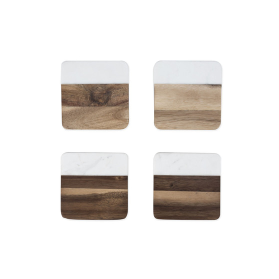 Marble Acacia Coaster Set