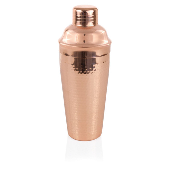 Hammered Copper Cocktail Shaker with Built-in Strainer, 25 Oz