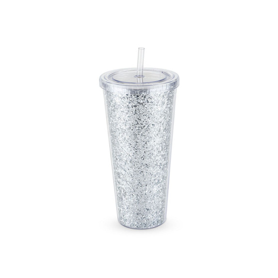 Glam Silver Double Walled Glitter Tumbler, 24 Oz