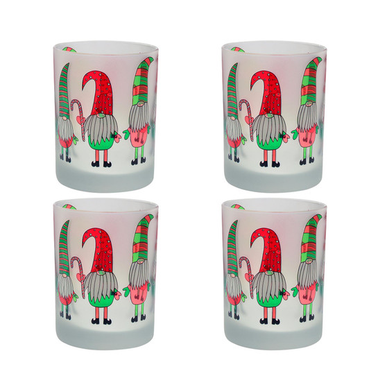 Christmas Gnomes Double Old Fashioned 4 Piece Glass Set, 14 oz