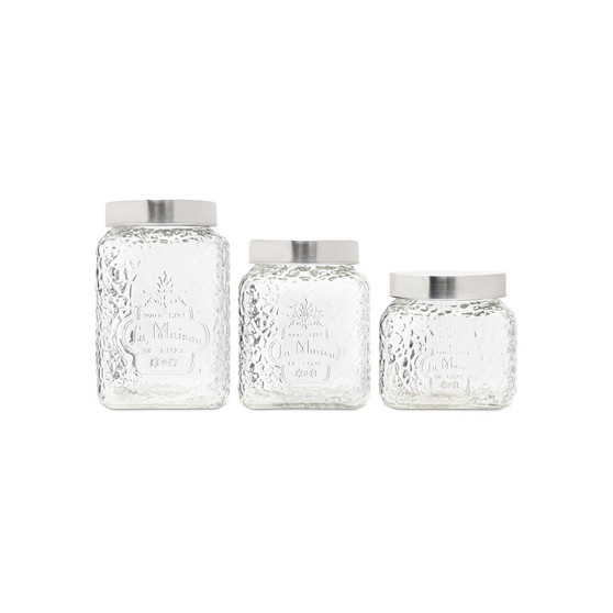 La Maison Hammered Glass Canisters Set, 3 Piece
