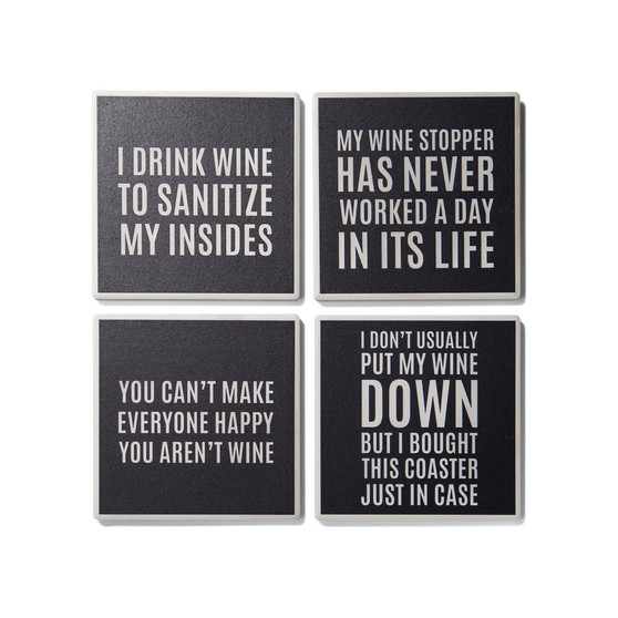 4.25'' D Cocktail Hour Sentiments Ceramic Coasters Set, 4 Piece
