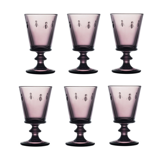 Napoleon Bee Aubergine 6-Piece Wine Glass Set, 9 oz