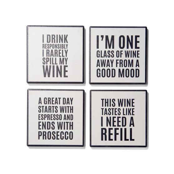 4.25'' D Wine Sentiments Ceramic Coasters Set, 4 Piece