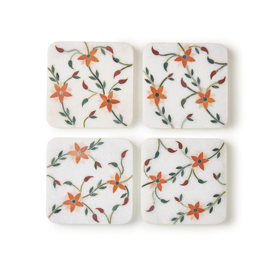 Spring Blossom Marble Coasters, Set of 4