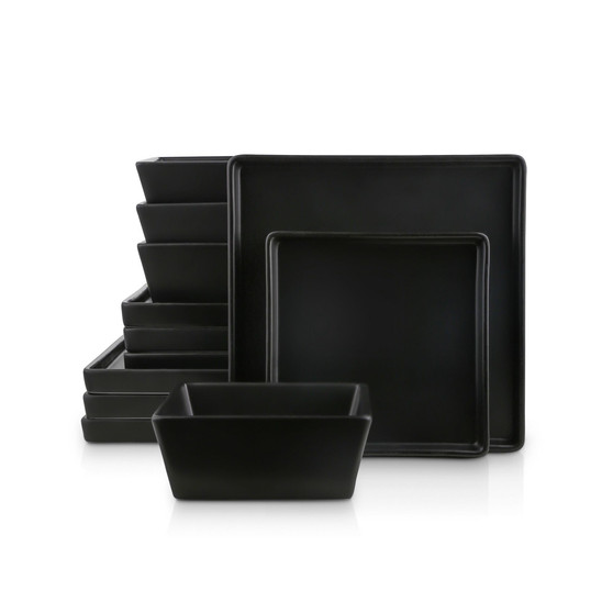 Grace Square Stoneware 12 Pieces Dinnerware Set, Service For 4