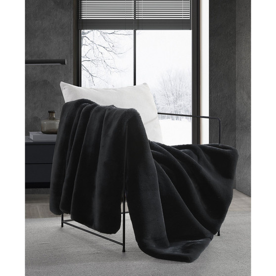 Lapin Black Faux Fur Reversible Throw, 60" X 50"
