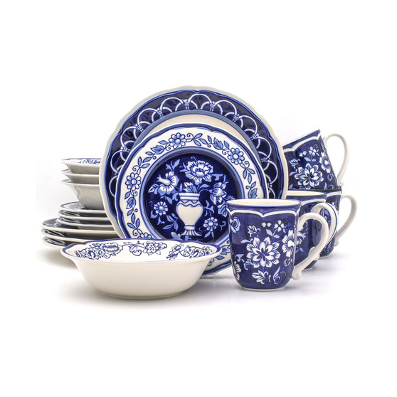 Blue Garden 16 Piece Hand-painted Dinnerware Set