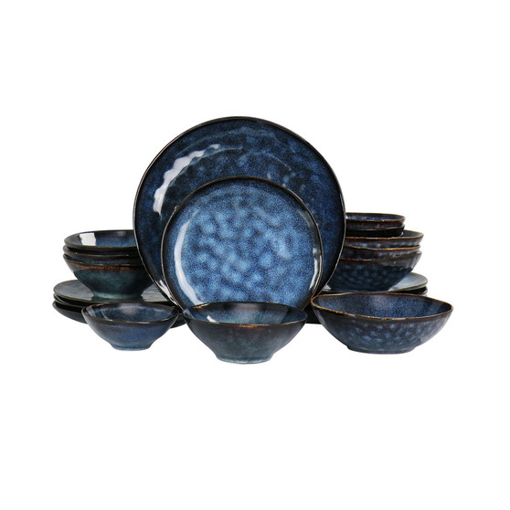 Reactive Glaze Amelia 20 Piece Round Stoneware Triple Bowl Dinnerware Set, Service for 4