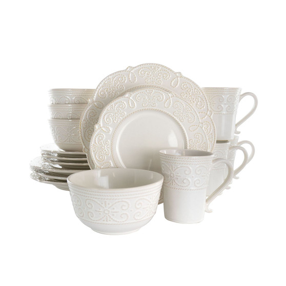 Luna Embossed Scalloped Dinnerware Set of 16 Pieces