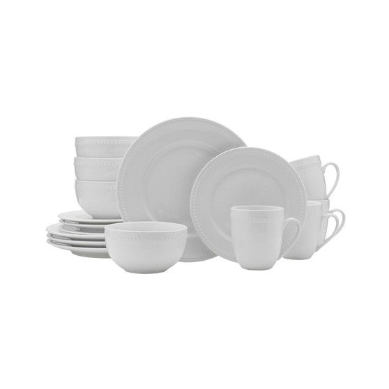 Everyday Whiteware Beaded 16 Piece Dinnerware Set, Service for 4