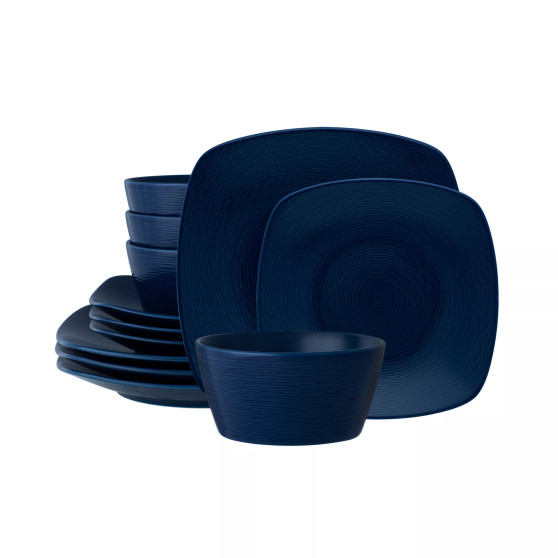 Non Swirl Square Set 12 Piece Dinnerware Set, Service For 4