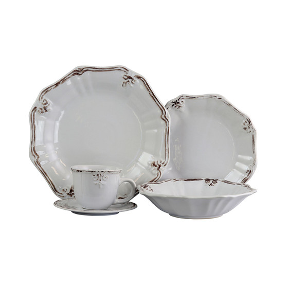 Fleur De Lys 20 Piece Dinnerware Set in White