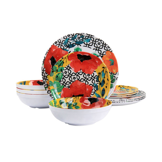 Glossy Ashley 12 Piece Melamine Dinnerware Set, Service for 4