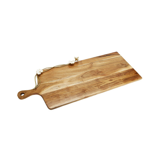 Wood Charcuterie Board Lotus Design with Handle, 28" x 11"