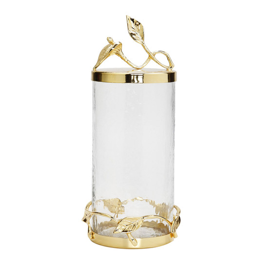 Hammered Glass Canister with Leaf Lid Large