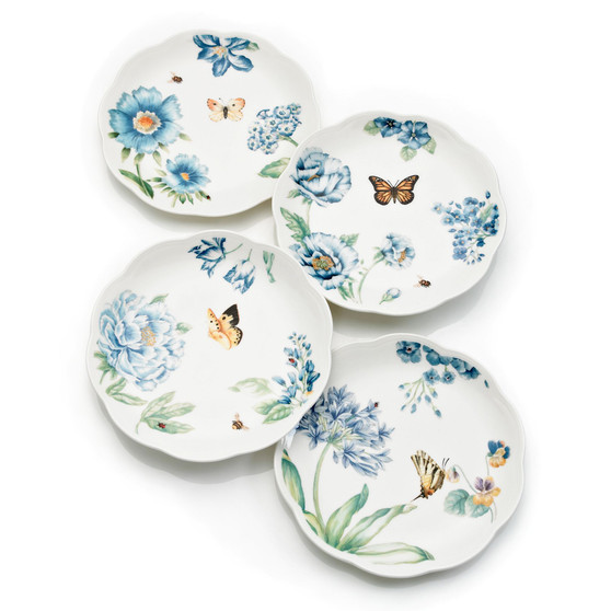 Set of 4 Butterfly Meadow Blue Assorted Dessert Plates