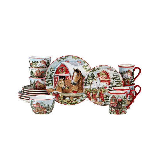 Homestead Christmas 16 Piece Dinnerware Set