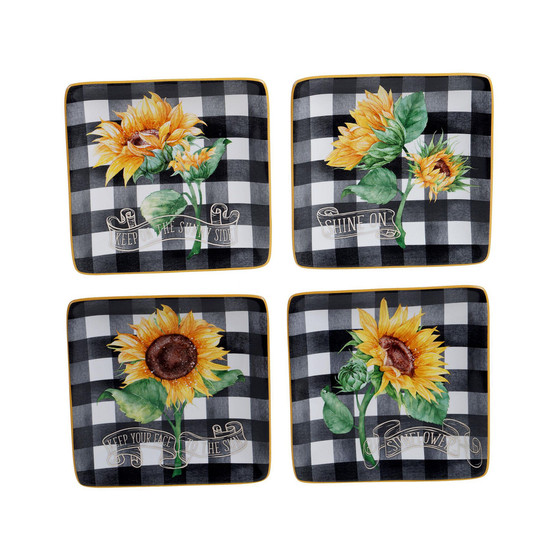 Sunflower Fields 4-Pc. Canape Plates asst.