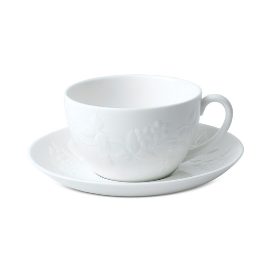 Wild Strawberry White Teacup & Saucer Set