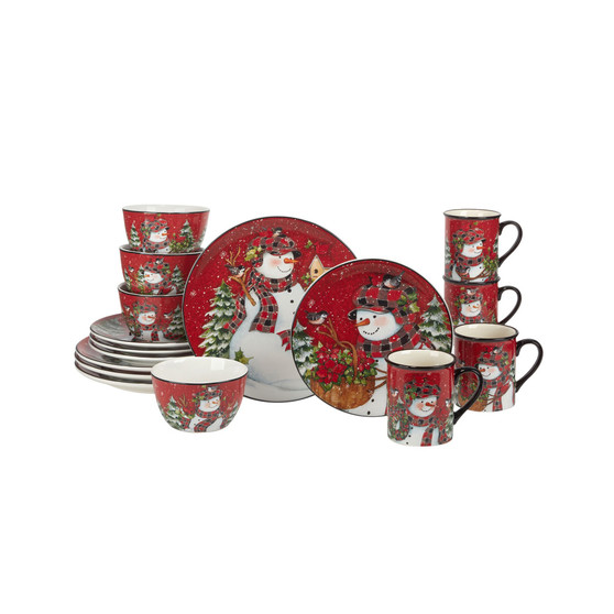Christmas Lodge Snowman 16 Piece Dinnerware Set
