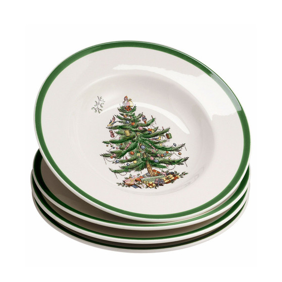 Christmas Tree Dinnerware Rim Soup Bowl, Set of 4