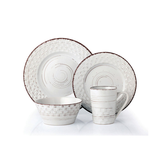 16 Piece Distressed Weave Dinnerware Set, Service for 4