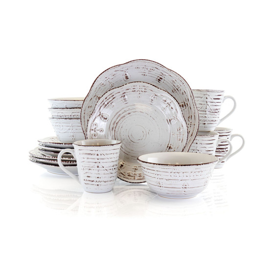 Rustic Birch 16 Piece Stoneware Round Dinnerware Set