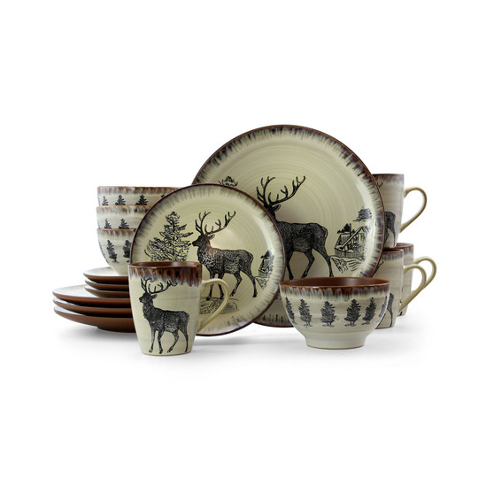 Wild Nature 16 Piece Luxurious Stoneware Dinnerware, Service for 4