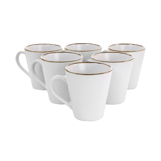 Gold-Tone Trim Alejandro 6 Piece Stoneware Mug Set, Service for 6