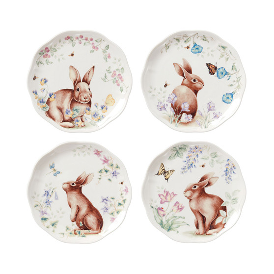 Butterfly Meadow Bunny Accent Plates, Set of 4