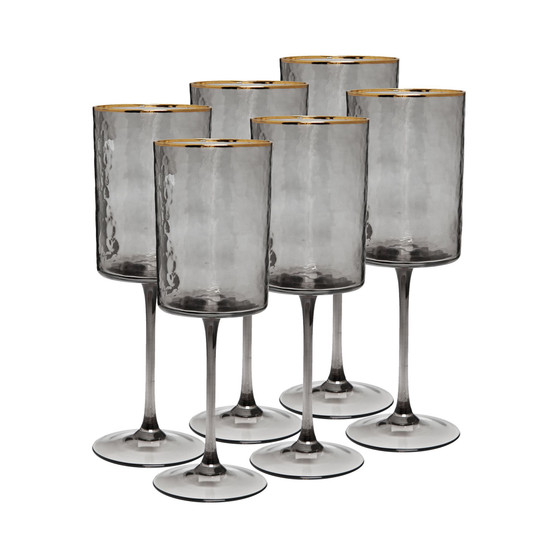 Smoked Square Shaped Wine Glasses 6 Piece Set, Service for 6