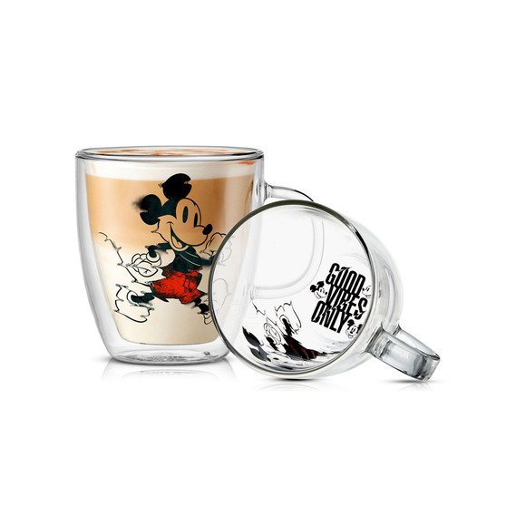 JoyJolt Mickey Mouse Glitch Double Wall Coffee Mugs, 2 Piece