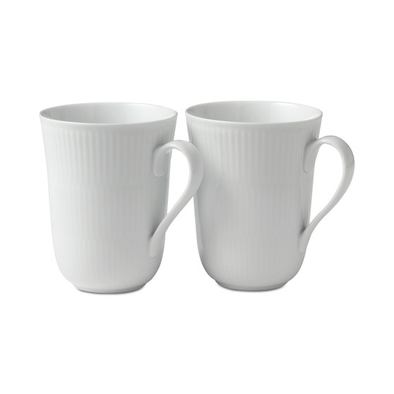 White Fluted Mugs, Set of 2