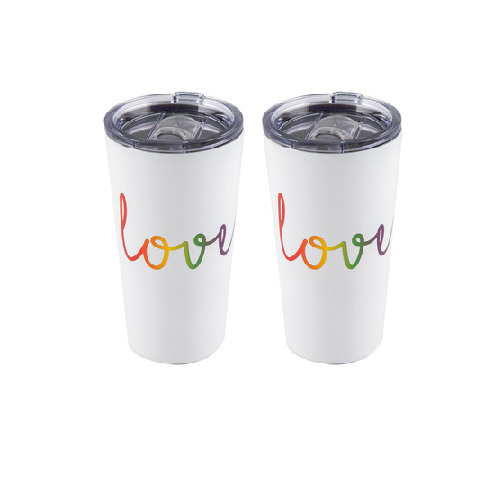Double Wall 2 Pack of 20 oz White Highballs with Metallic "Love" Decal