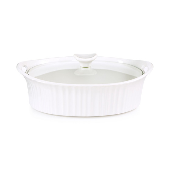 French White  2.5-Qt. Oval Casserole with Glass Cover