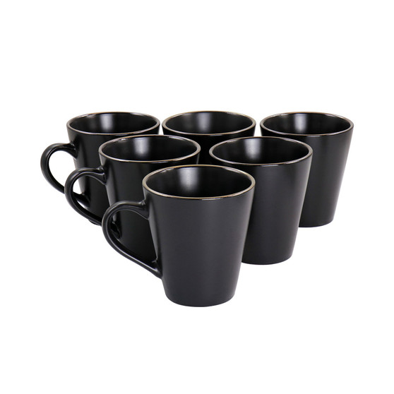 Gold-Tone Trim Mateo 6 Piece Stoneware Mug Set, Service for 6