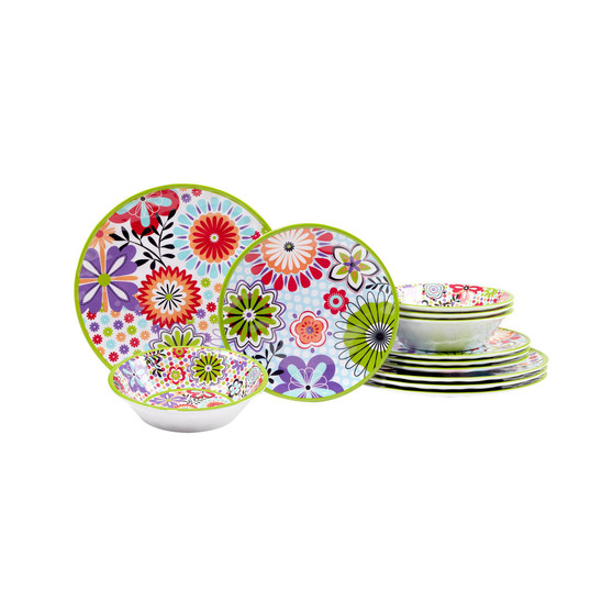 Carnaby Melamine 12 Piece Dinnerware Set, Service for 4